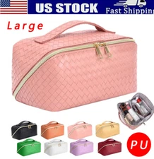 Large Capacity Travel Cosmetic Bag Organizer Makeup with Brushes Slots Dividers