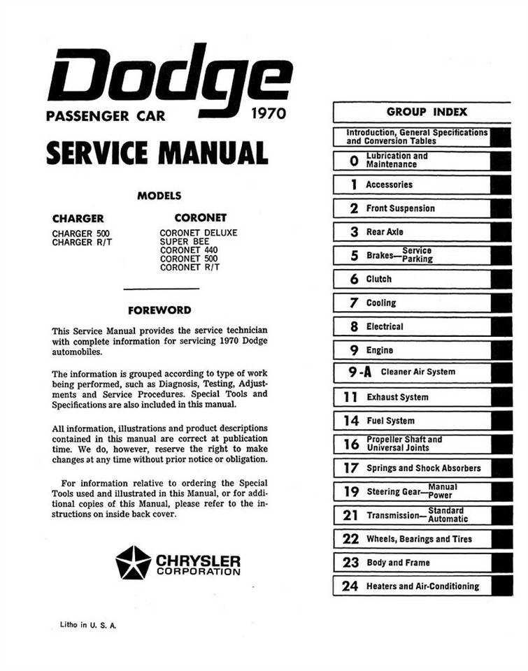 1970 Dodge Charger Coronet Shop Service Repair Manual - Image 2 of 4