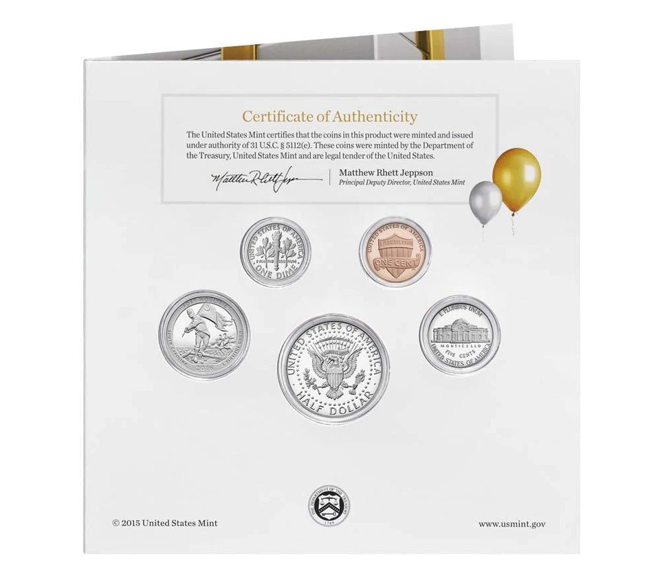 2016 S US Mint SOLD OUT Happy Birthday Proof 5 Coin Set with Gift Card Folder  - Image 3 of 3