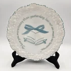 Fenton White Satin Wedding Bell Plate Trimmed in Blue Love You More Today