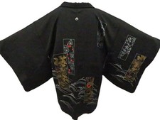 Japanese Vintage Haori Black Jacket Silk Made in japan eb-1387