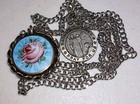 Antq. Rose Guilloche Mourning Locket Pendant 4 Hair & St. Gabriel Medal w/Chain. — photo 1
