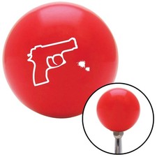 White Gun Outline W Bullet Holes Red Shift Knob W M16x1.5 Insert Shifter Auto