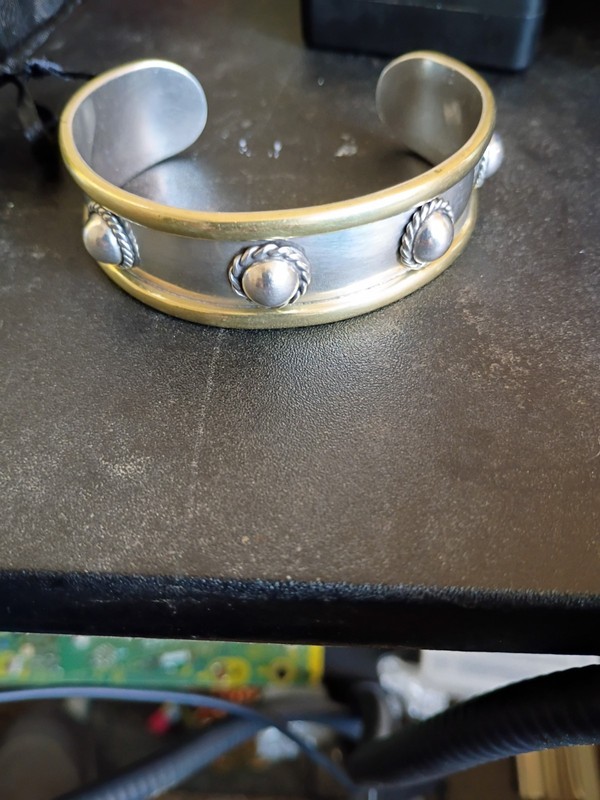 Vintage TAXCO MEXICO 925 Sterling Silver & Brass Two Tone Cuff Bracelet 6.5"