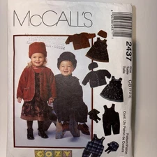 McCall's Cozy Togs #2437 Jumper, Jacket, Overalls & Hats Pattern Toddler sz 1-3