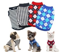 4 Pack Small Dog Tshirts Boy Striped Dogs Clothes Dog Plaid Shirt Clothes for...