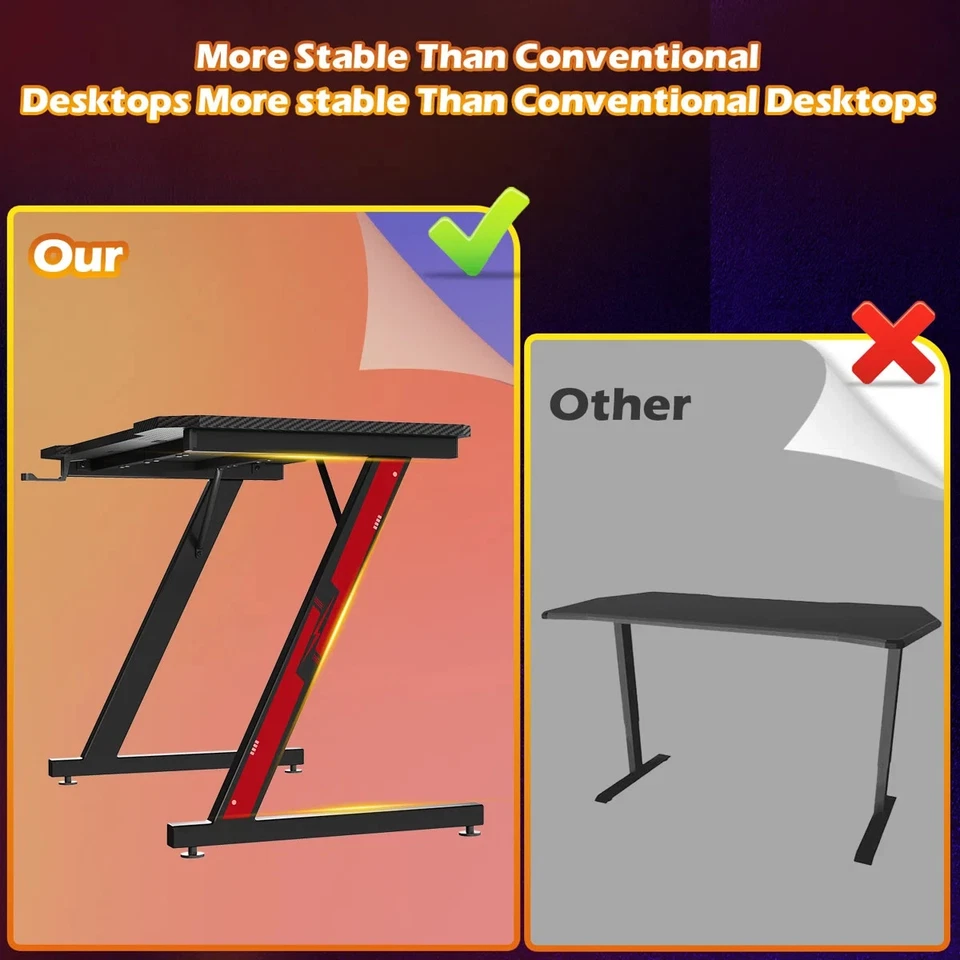 Ergonomic Black Gaming Desk PC Computer Desk Home Office With Headphone Hook - Image 4 of 4