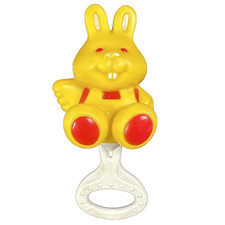 Vintage Yellow Bunny Baby Squeak Toy Teether Made in Italy Ledra Castor