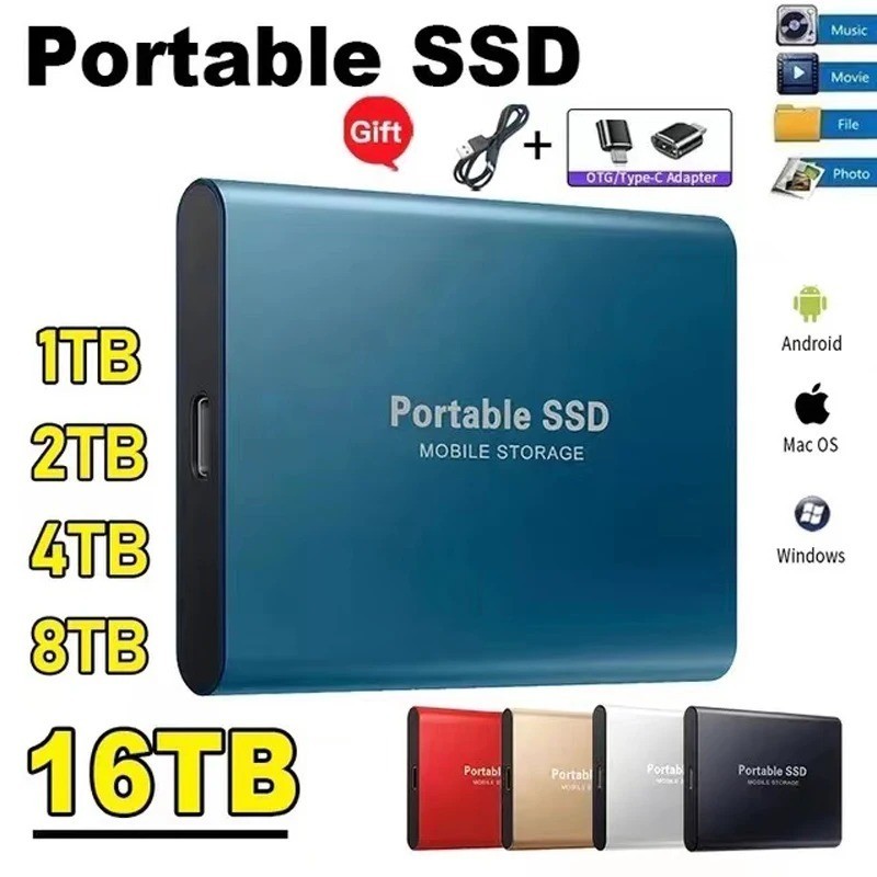 1TB-16TB External SSD Portable Hard Drive USB 3.0 Type-C Fast Storage Plug Play