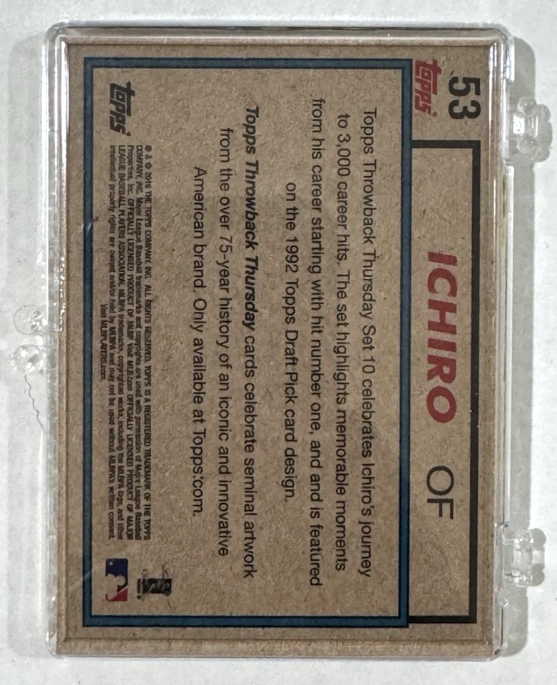 2016 Topps TBT #10 ICHIRO SUZUKI Journey to 3000 Set /772 PR 1992 Design HOF - Image 4 of 4