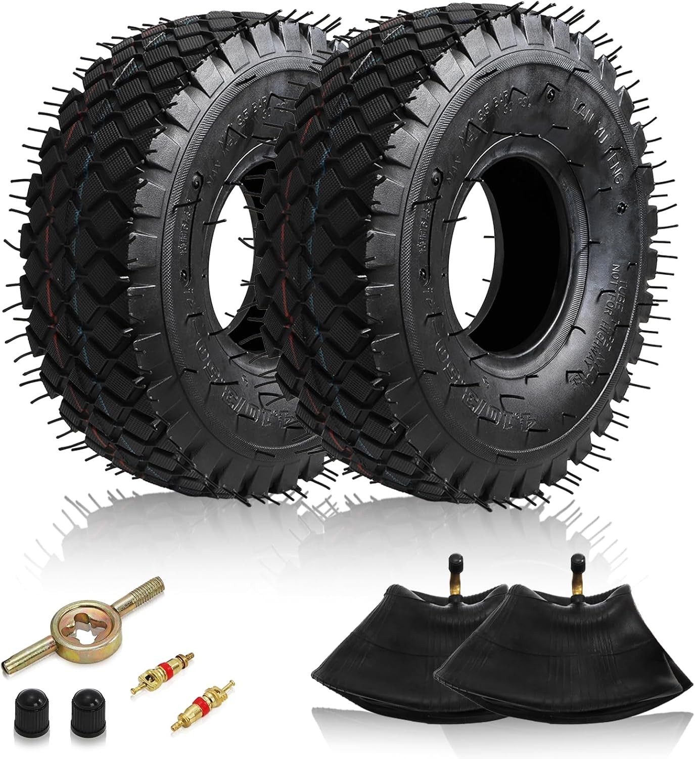 2 Set 4.10/3.50-4 Tire and Inner Tube with Bent Valve Stem, Heavy 