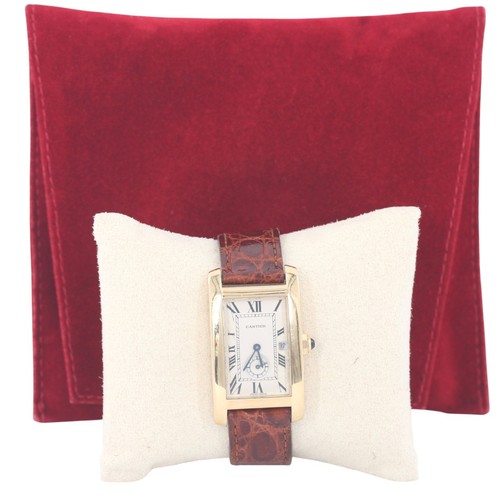 CARTIER 811905 Tank Americaine 18k Gold Brown Leather Quartz Watch (PZ2003632)