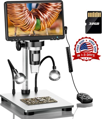 Microscopio digital de 7 pulgadas: lupa de microscopio 1080P para adultos NEW US