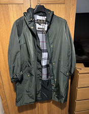 Barbour Women's Hooded Long Rain Coat Zip Green Polyester Outer Shell Size 14