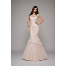 Sherri Hill 51114 Ivory Lace Mermaid Gown – Beaded Cap Sleeve Formal Dress Sz 4