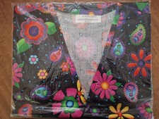Pretty Flowers on Black Medical Scrub Shirt SMALL