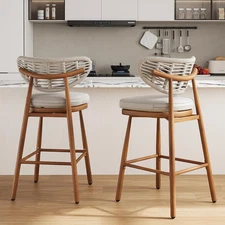 Outdoor Bar Stools Set of 2,Woven Barstools with Rattan Back, Aluminum 29 Inch O