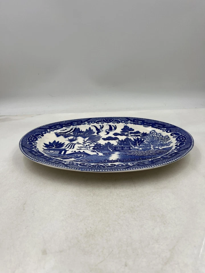 Plato de servir ovalado de sauce azul vintage de cerámica hecho en Japón Foto 2 de 4