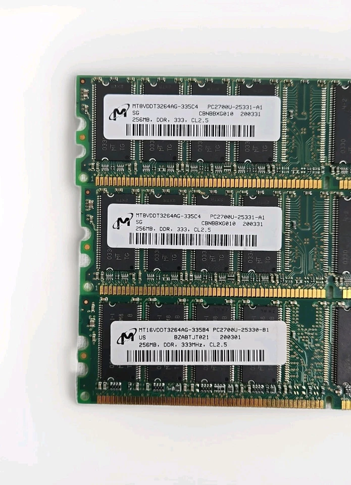 Micron RAM 256 MB x 3 (Total 768MB) DDR PC2700 Desktop RAM 333MHz Memory - Image 3 of 4