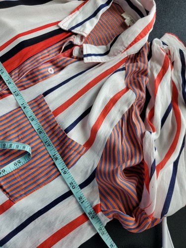 Umgee shirt, women's Sz S, sheer blue/red White Striped button down blouse - Picture 6 of 6