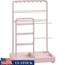 Jewelry Organizer Stand W/ Double Rows Velvet Base Necklaces Earrings Bracelets