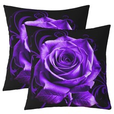 Purlple Rose Throw Pillow Covers 18"x18" Set of 2 Soft Rose Floral Flower Dec...