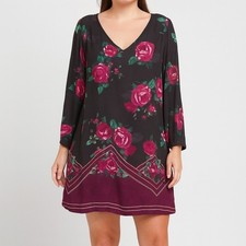 NWT My Michelle Black Floral Long Sleeve V-Neck Dress Size Medium