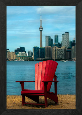 Red Chair by Lake Ontario, CN Tower Framed Wall Art Poster Canvas Print Picture