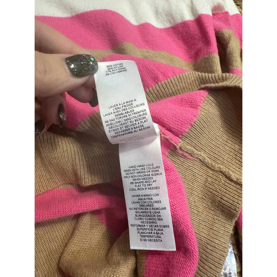 Joe Fresh Striped Sweater Orange White Pink Tan Size Medium Cashmere Blend - Image 4 of 4