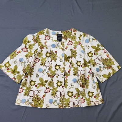 Due per Due Jacket Womens Size 6 3/4 Sleeve Silk Blend Crop Bolero Floral White