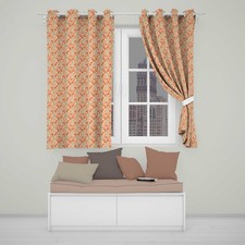 Image of Blackout Eyelet Curtains Soft Watercolour Coral Daisy Floral on Light