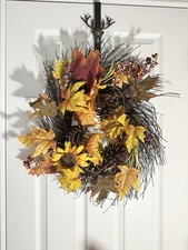 Fall Wreath With Sunflowers  Leaves On Grapevine Base