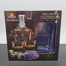 Crown Royal Decanter (750ml) Set w/ 2 Drinking Glasses (10.5oz) & Whisky Stones