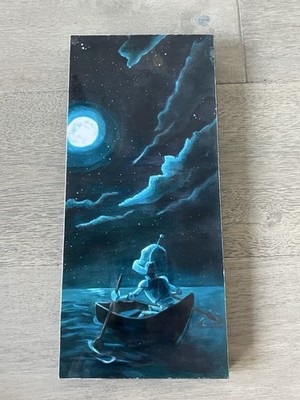 OOP Robots In Rowboats Art by Lauren Briere Moon Bot Print 8  x 4  Wood Panel