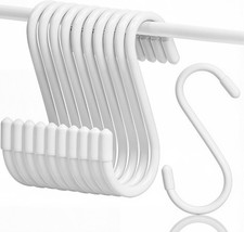 10 Pack 4 Inch White Vinyl Coated S Hooks, Heavy Duty Non Slip Hooks for Closet