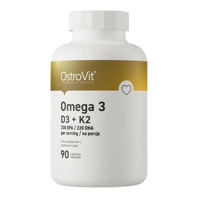 OstroVit Omega 3 Fischöl 90 Softgels EPA DHA Vitamin D3 K2 E hochdosiert Premium - Bild 1 von 4
