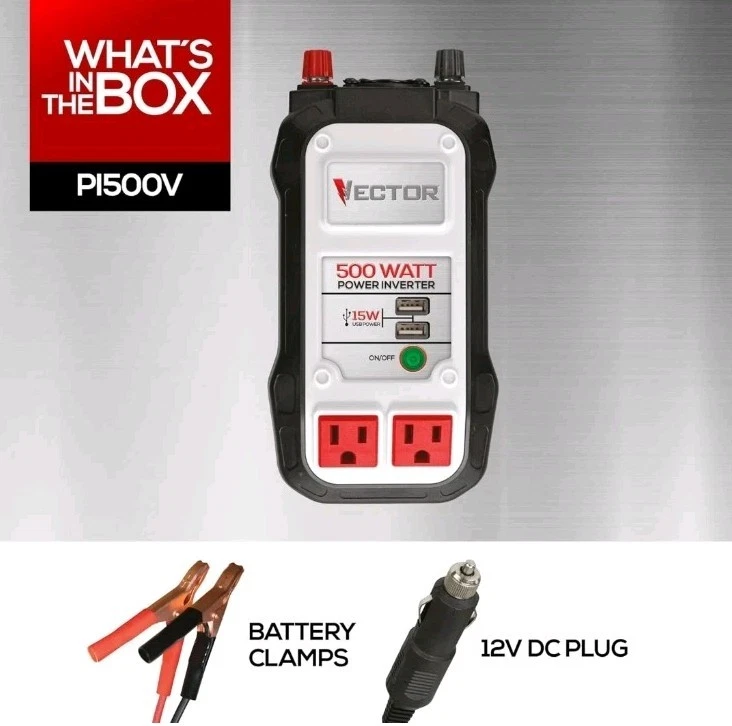VECTOR 500 Watt Power Inverter, Dual Power Inverter, Two USB Charging Ports - Image 4 of 4
