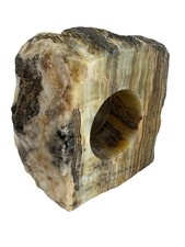 "Candelabro candelabro de piedra natural de ónix con bandas pulido borde crudo cuadrado 3,5"""