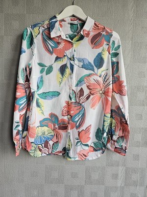BELLA DI NOTTE Floral Cotton Shirt UK 10 Tropical Botanical Print Button Blouse