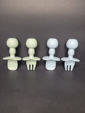2 Sets Of 2 Silicone Baby/Toddler Self-feeding Learning Utenstils Blue Green