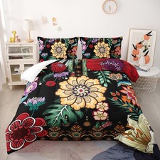 Sunflower Comforter Sets,Floral Botanical 3-Pieces Microfiber Bedding Quilt f...