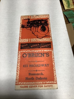 Vintage O Briens Cafe Bismarck ND Matchbook Cover