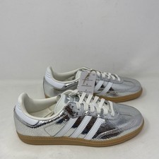 adidas Samba OG Women  s Shoes W7.5 Silver Metallic Cracked Leather JR0035
