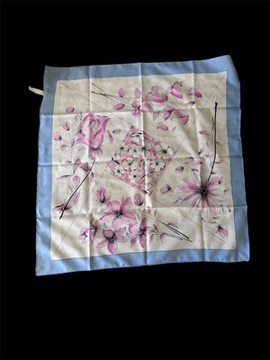 Floral Silk Scarf with Blue Border 27 x 27 made in Italy no brand 