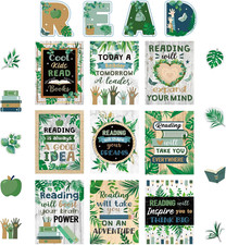 45 PCS Reading Bulletin Board Poster Eucalyptus Classroom Decorations Boho Green