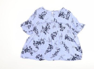 Per Una Damen Blau Blumenmuster Viskose Basic Bluse Größe 8 Rundhalsausschnitt