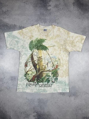 T-shirt homme vintage années 90 bleu liquide Rain Forest ART 1991 Tropical ta... - Photo 1/4