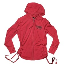 Y2k Harley Davidson Full Zip Women's Red Embroidered Rhinetsone Hoodie Sz M