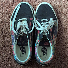 VANS Floral Canvas Low Top Lace-Up Sneakers Black/Multicolor Rubber Outsole