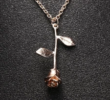 Delicate Rose Flower Charm Necklace 14K Rose Gold Plated Floral Necklace For Her